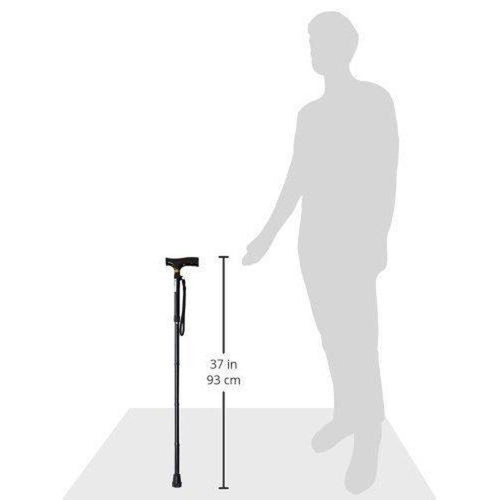 Folding Walking Stick In Black, Fully Adjustable - Portable & Lightweight - Non Slip Foot