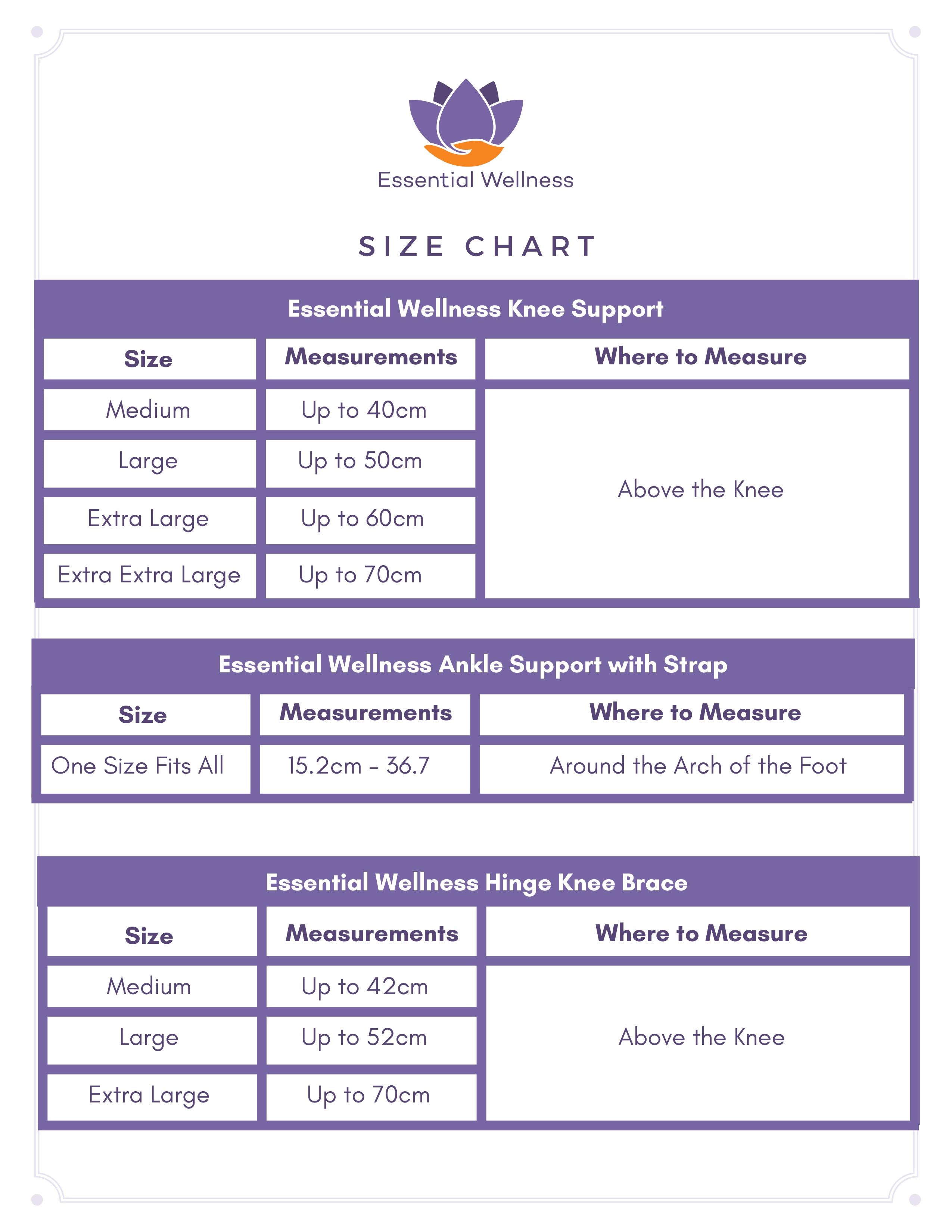 Essential Wellness Size Chart